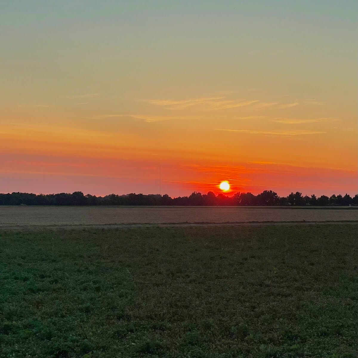 Coucher de soleil sur la campagne autour de la maison